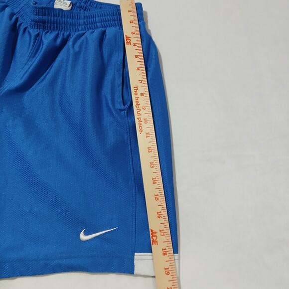 VTG Nike Basketball Shorts Mens Med Blue Shiny Dazzle 9" Pockets Drawstring Y2K - Picture 9 of 13
